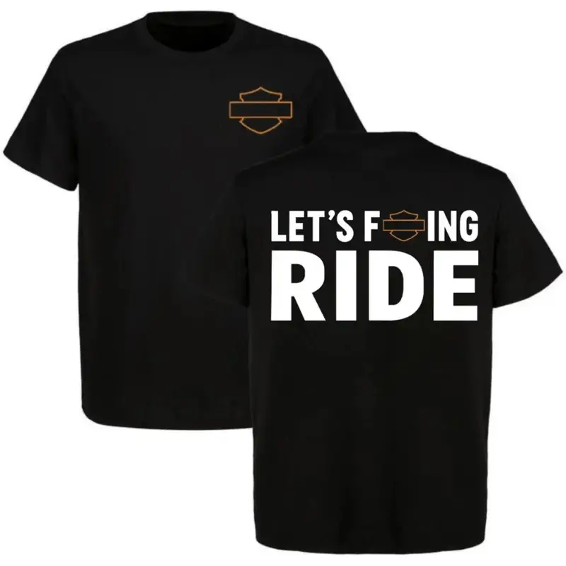 Unisex Graphic Tee with 'Let's F*kn Ride' Motorcycle Print, Classic Biker Streetwear, 100% Cotton Short Sleeve Rider Apparel, Shortsleeve, Chinese New Year, Childrens Day