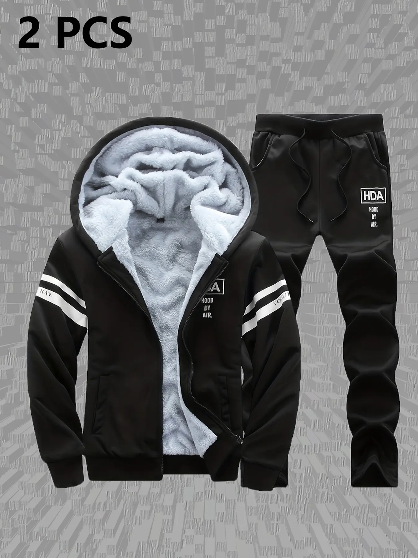 Winter Fleece Lined Thick Hooded Open Front Jacket, Warm Running Fitness Casual Sports Set for Men, Casual Fitness Sportswear, Cozy Outdoor Wear