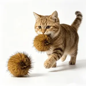 2026 New 2-pack cat toy set with soft faux rabbit fur balls, washable plush chase balls without batteries, great for kitten exercise and bonding interaction indoors.