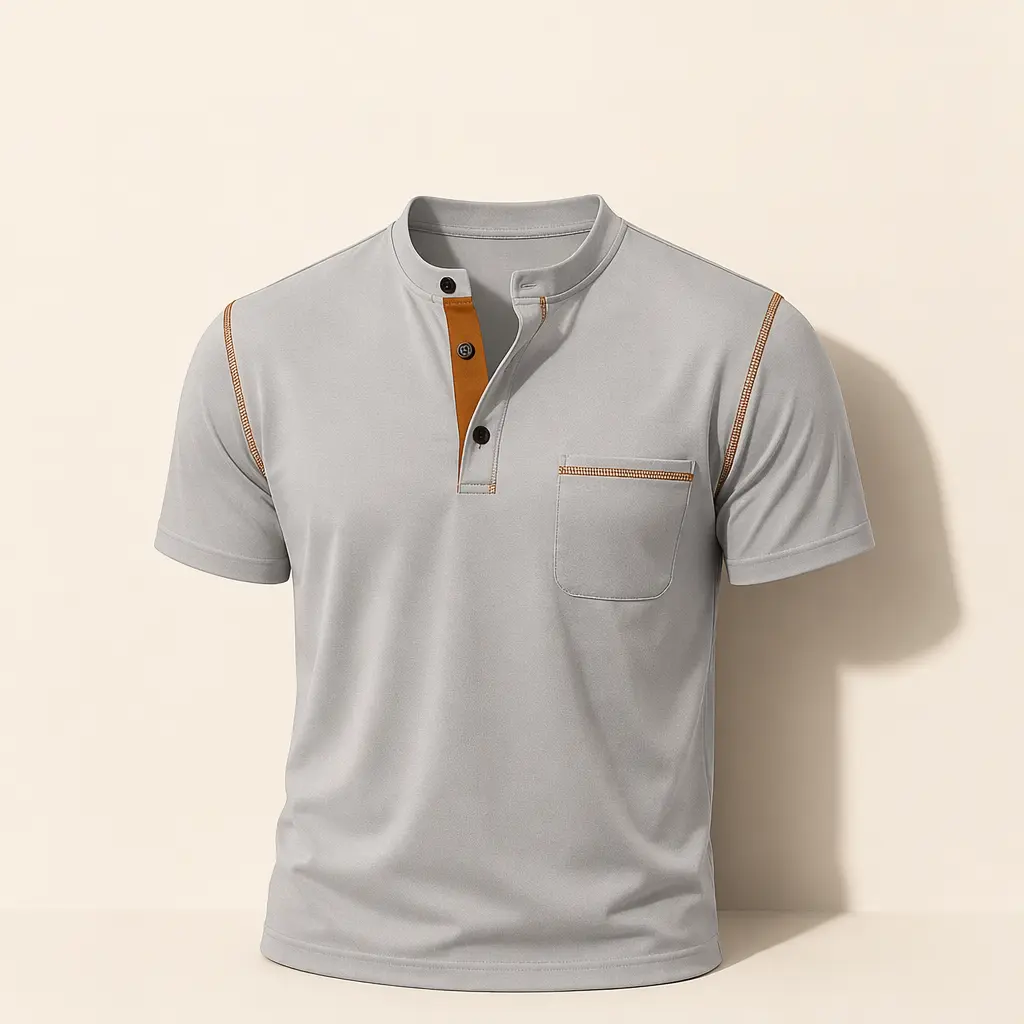 Mens Twill Breathable Short Sleeve Half Button Henley Shirt Versatile Sporty Casual Polo T Shirt With Contrast Stitch Pocket Slim Fit Daily Outdoor Athletic Top For All Season Everyday Street Travel Wear