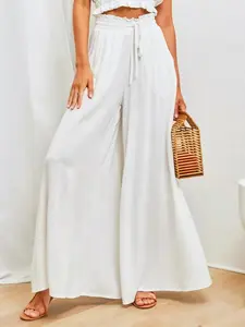Spring Summer New Casual Drawstring Wide Leg Loose Fit Fashion Long Pants for Women, Comfortable and Stylish Ankle-Length Trousers