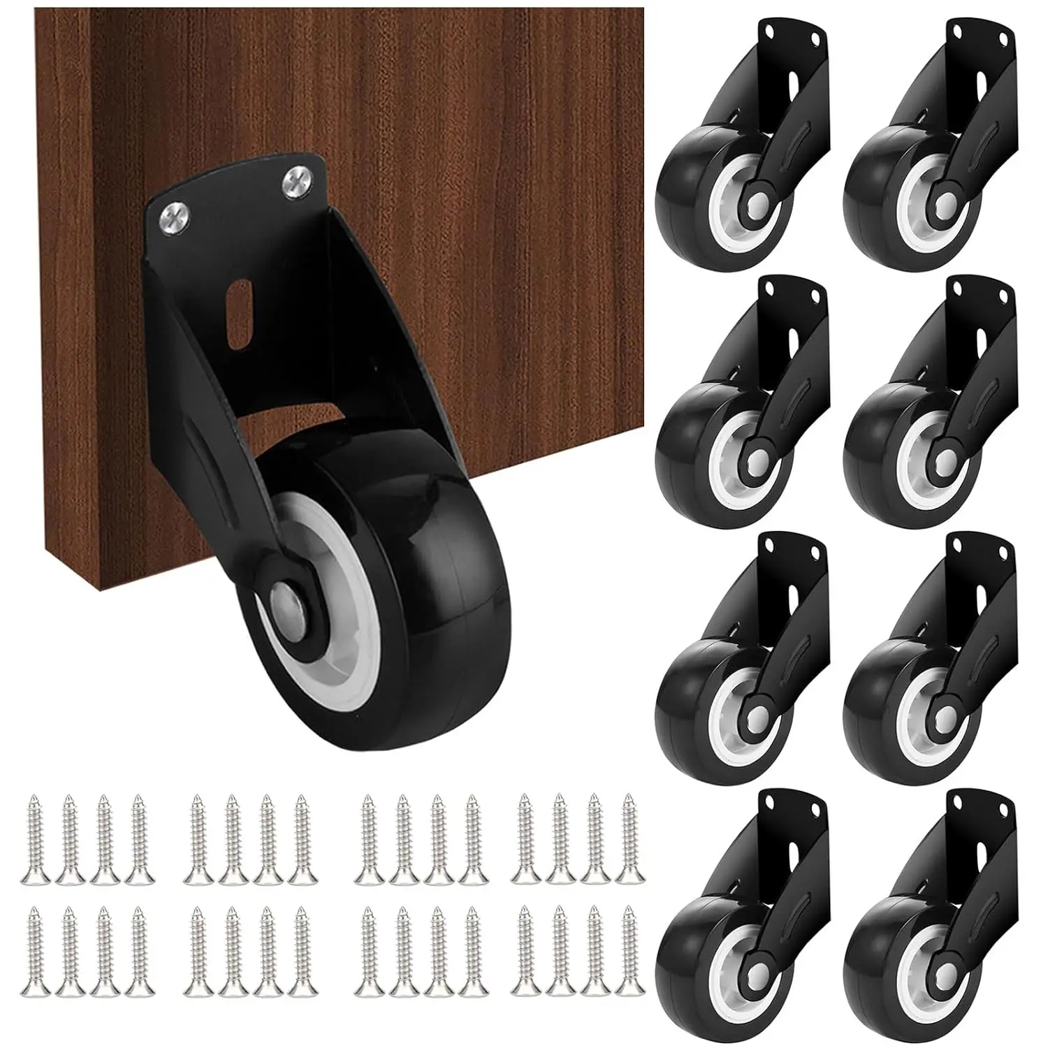 8 count Small Gate Wheel 2 Inch Wooden Gate Wheel, Anti-Sag Door Bottom Support Wheels with Mounting Screws, Vertical/Bottom Mounting Furniture fix Rollers