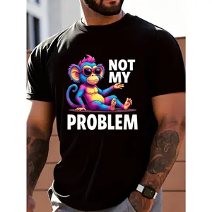 180g[Monkey T-Shirt] Causal Fashion Men's T-Shirt Colorful Monkey with Fashion Glasses Not My Problem Print Summer Casual Wear for Him Gift for Friends And Family