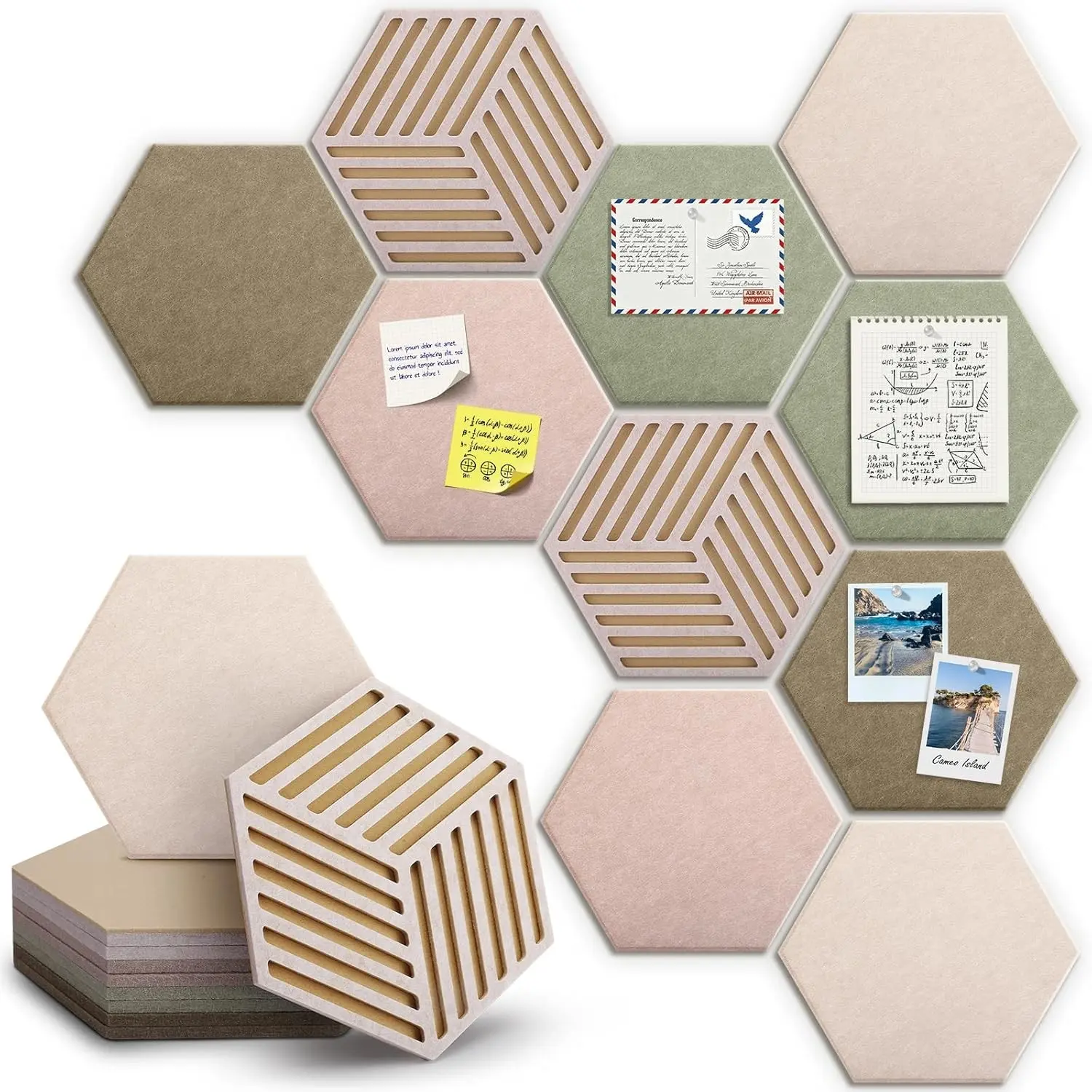 Hexagon Cork Bulletin Board Tiles, Felt Pin Board | Wall Panels for Vision, Message Center, Picture and Prayer Board(Linen Dusk)