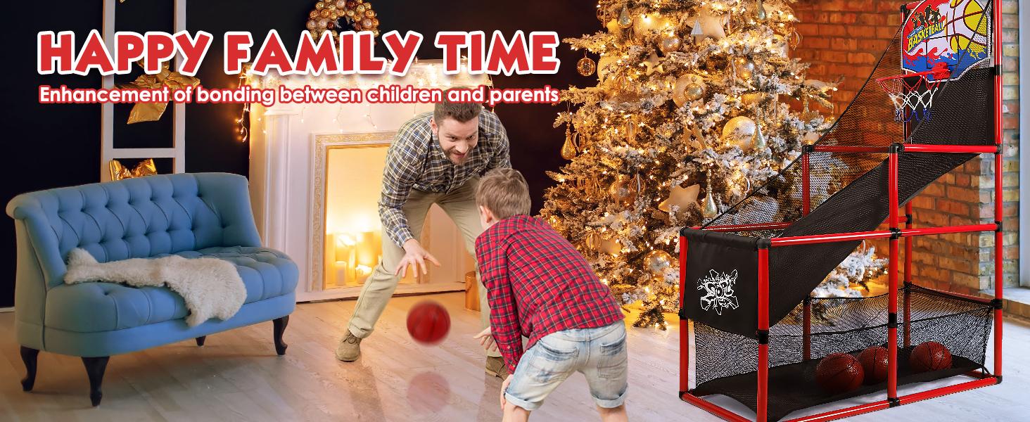 SUNDAY MIRTH AOKESI Arcade Basketball Game Set Indoor for Kids Basketball Hoop Outdoor Sports Play Toy for Toddler Boys Girls 3-5 6-7 8-12 Years Old Adjustable Height with 4 Balls
