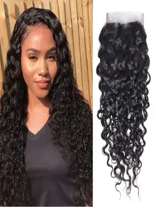 Water Wave 4x4 Skinlike Real HD Lace Closure, Ultra-Thin Swiss Lace Pre Plucked for Natural Look, Virgin Human Hair for Wet Wavy Curls