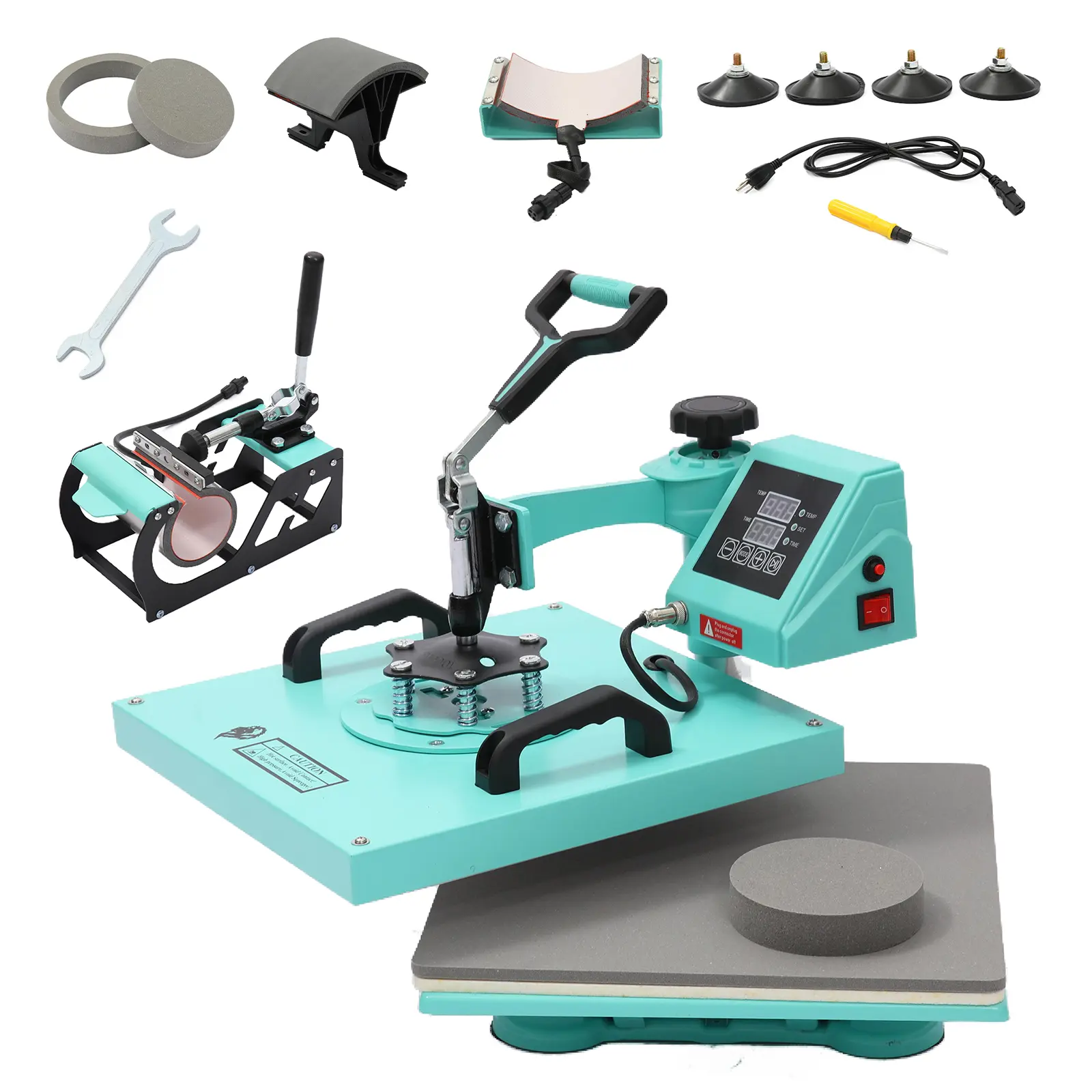 8 In 1 Heat Press, 15x15 Inch Heat Transfer Machine with 30 Oz Tumbler Attachment, 360° Swing Away Digital Sublimation Heat Pressing Machine for T-Shirts Mugs Hats Plates