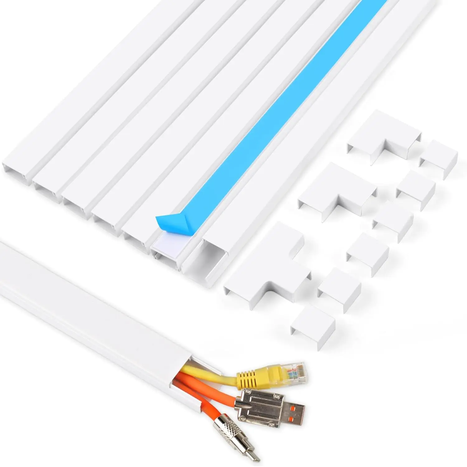 Cord Hider, 113.6in  Hider, Cord Covers for Wires  Wall, Wire Covers for Cords  Wall,  Management Wire Hiders for TV, 8 x L14.2 x W0.94x H0.55in - White