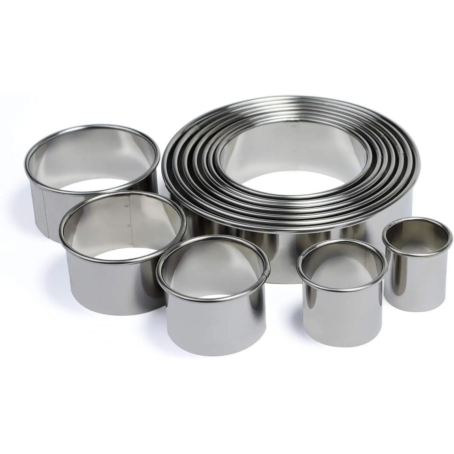 Stainless Steel Round Cookie  Set, 12 Circular Biscuit Cutters Round Donut Ring Molds for Baking 1.2 Inch Height