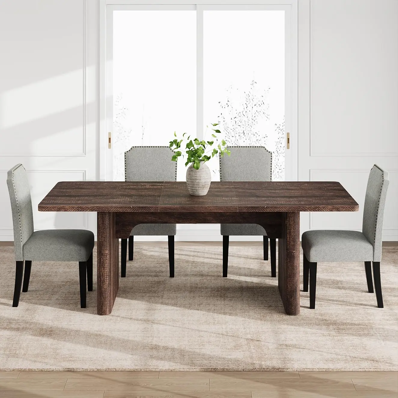 Garvee Extendable Farmhouse Dining Table for 6-10 People, Rectangular Solid Wood Table with Rounded Corners, Expands from 63" to 85"