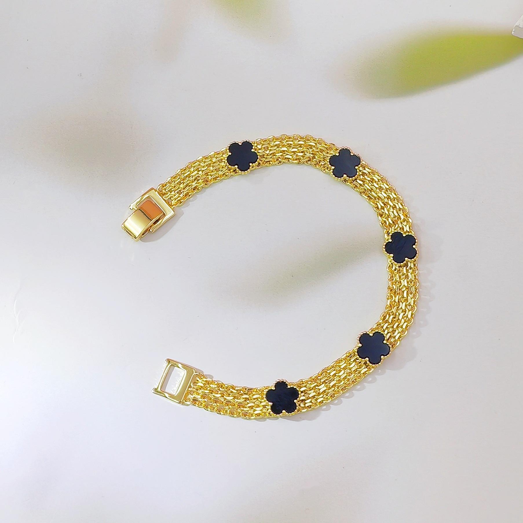 Colorful Clover & Five-Leaf Lucky Bracelet for Women, White Shell Inlaid Design, Trendy Y2K Aesthetic Fashion Jewelry, Dainty & Versatile for Daily Wear, Parties & Holiday Gift Giving