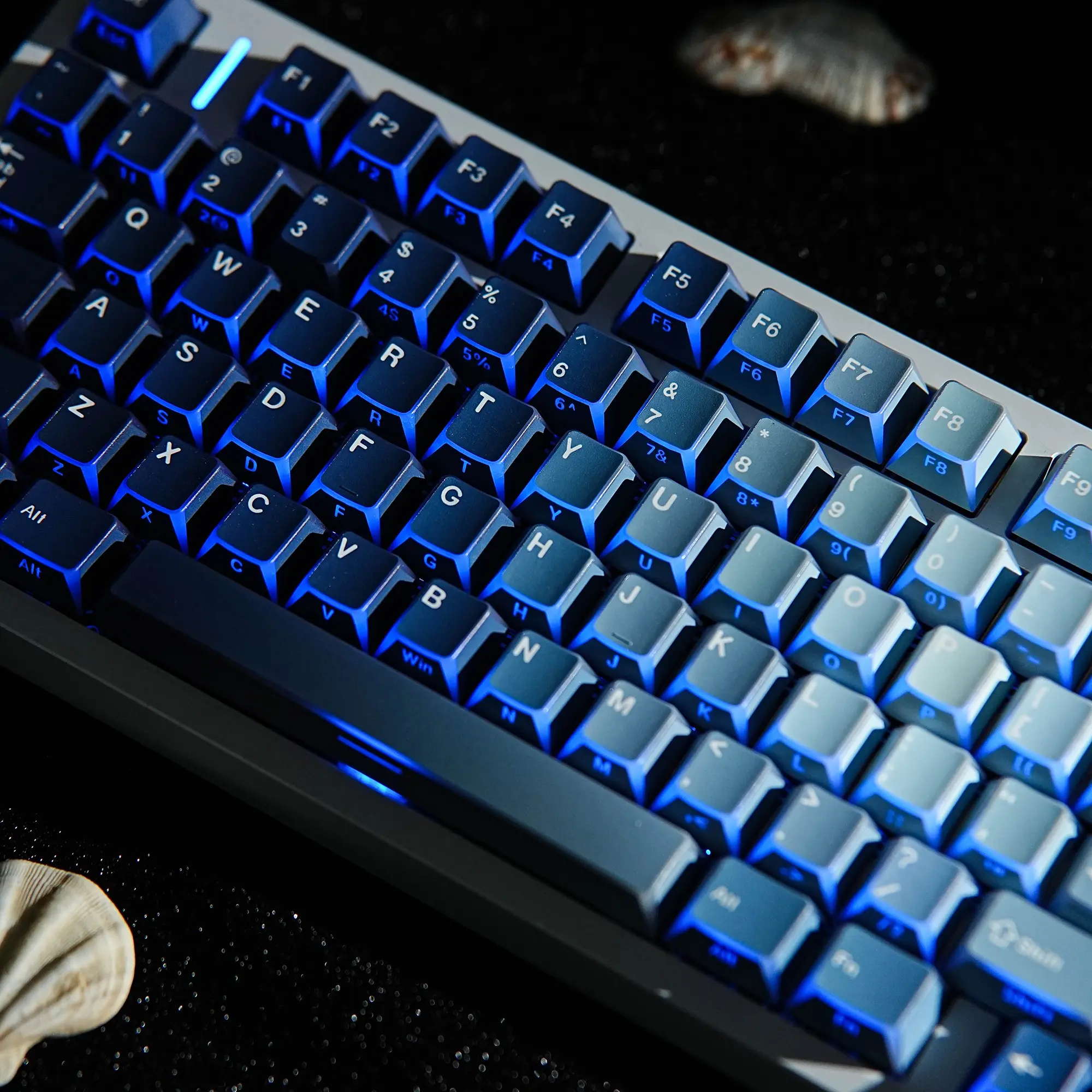 137 Key Ocean Heart Keycaps Cherry Profile Side-Lighted Twilight-LAS Profile Reflective Edges, 5-Sided Heat Transfer, German English Uk Layout, Mechanical Keyboard Backlight Led Lighting