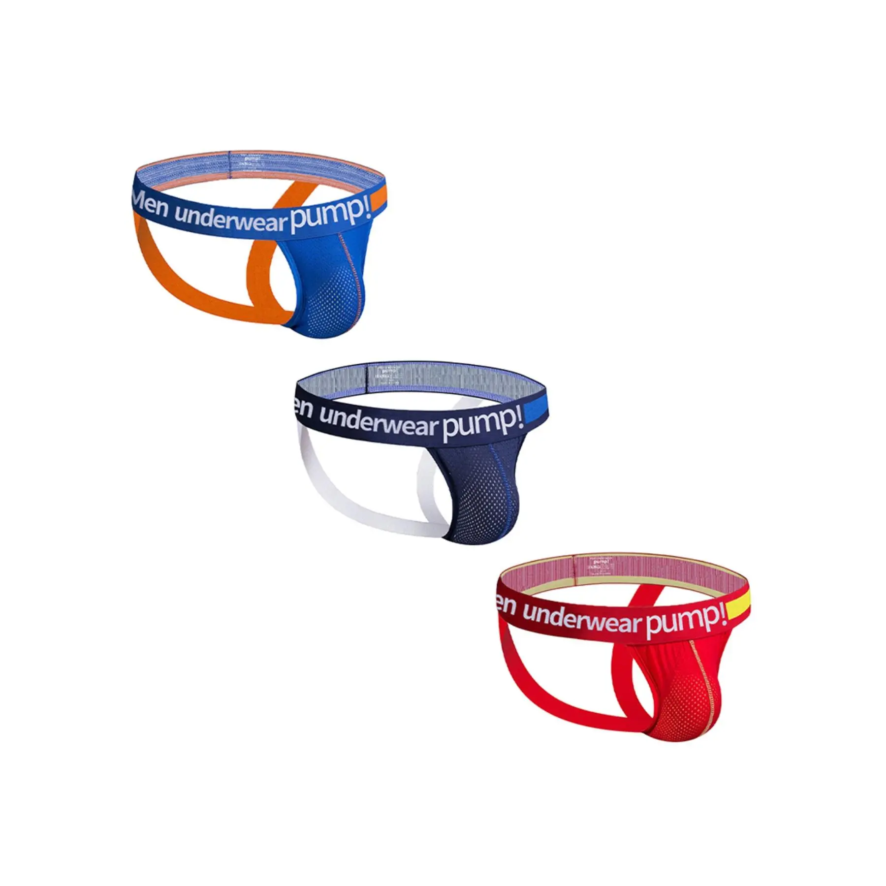 Men's 3Pcs Plain Mesh Twin Thong Jockstrap - Low Waist, Belted, 3D U-Convex Large Pouch, Wide Elastic Waistband, Breathable, Quick-Drying, Moisture Wicking, No-Chafe, Lightweight, Nylon Blend Activewear - Athletic Supporter for Gym, Daily Wear