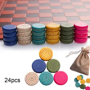 24-Piece Stone Checkers Game Set with Board, Multi-Color Chess Pieces, Tabletop Games Gift Box Packaging, Perfect for Family Fun