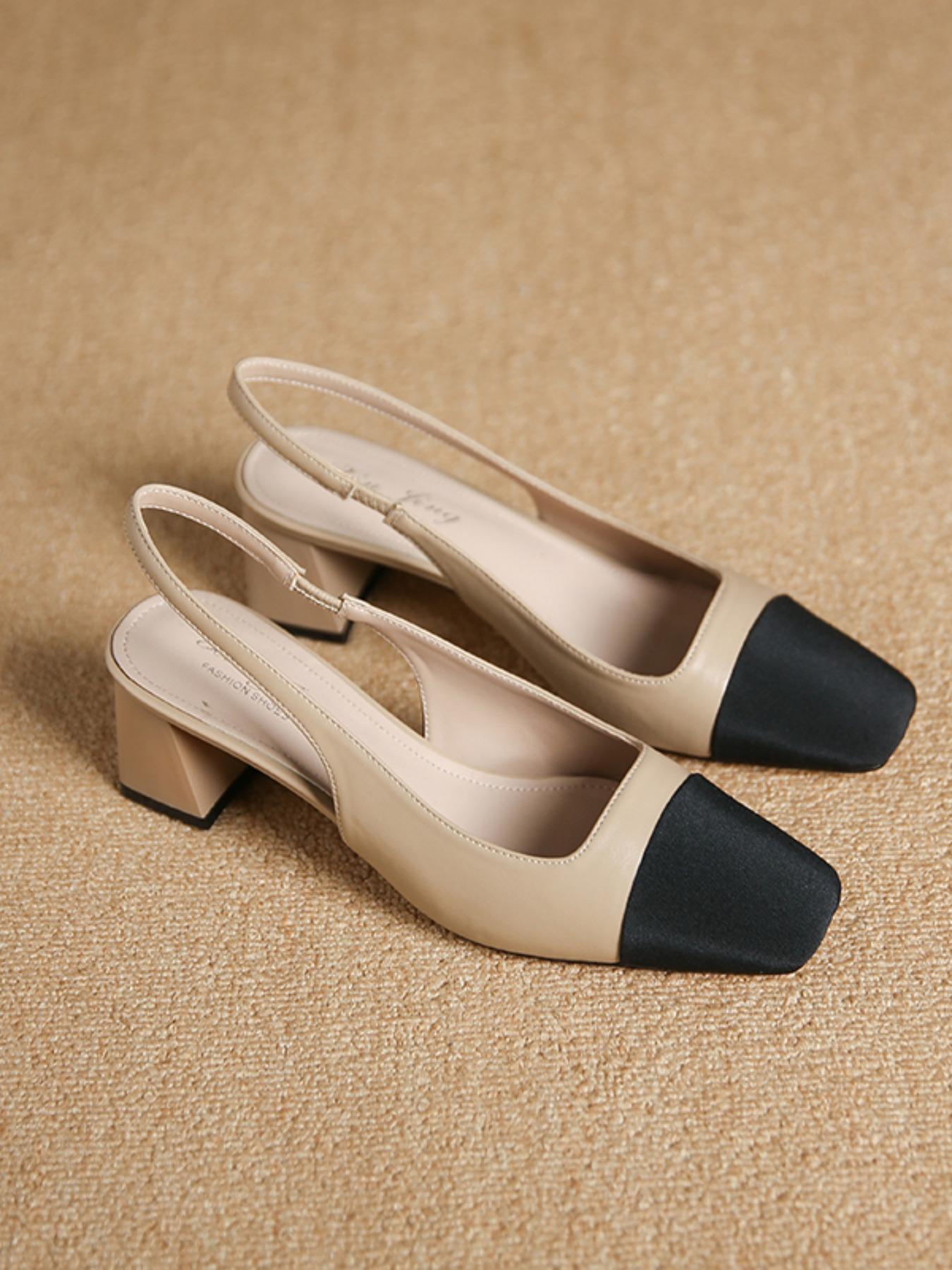 Women's Summer 2024 Colorblock Patchwork High Heel Sandals, Elegant Square Toe Heel Sandals for Party, Daily Clothing Decor, Two Tone Thick-heeled Sandals, Elegant Party Shoes