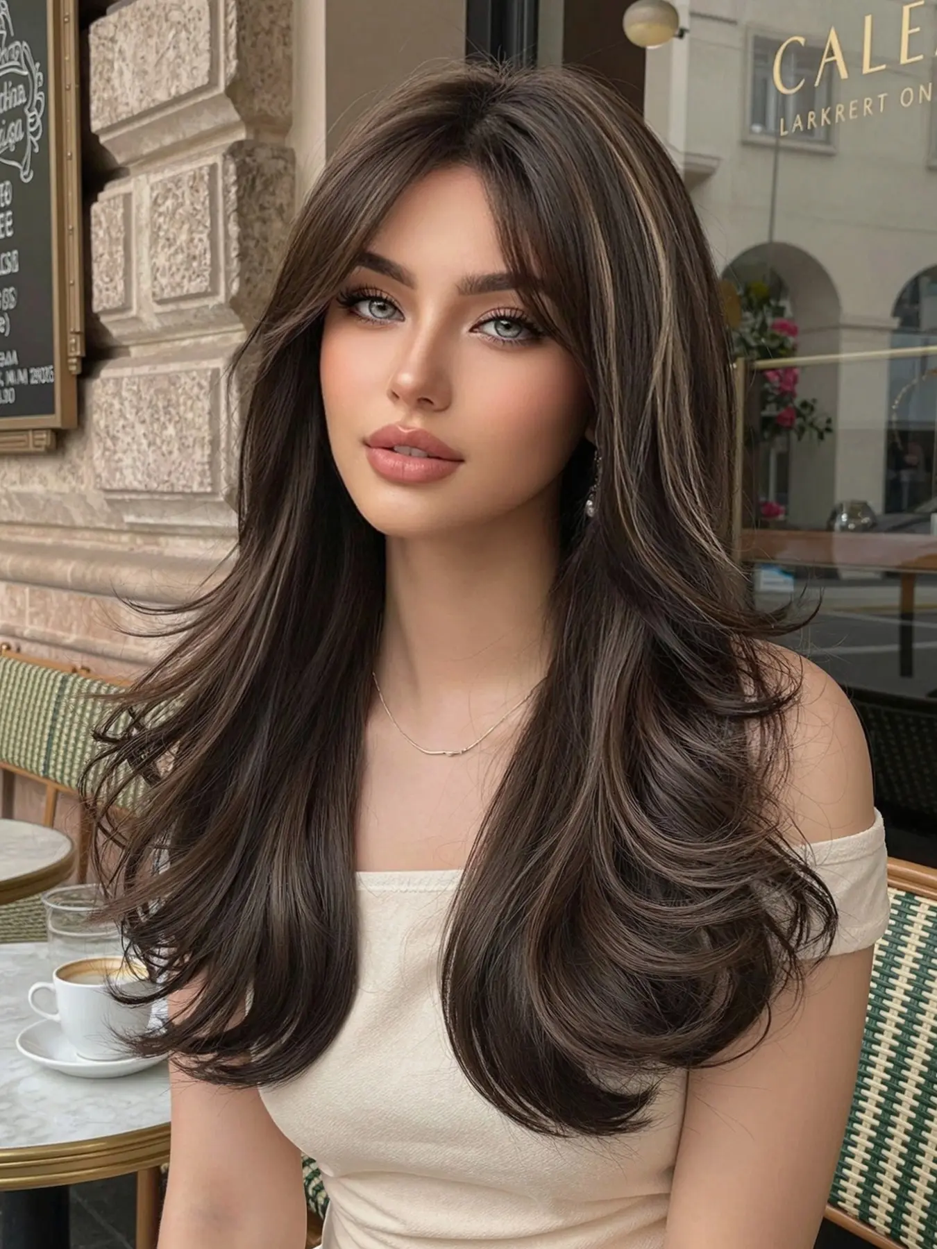 Brown Balayage Textured Layer Wig, Synthetic Shoulder, Daily Wear, Synthetic Fiber Wig