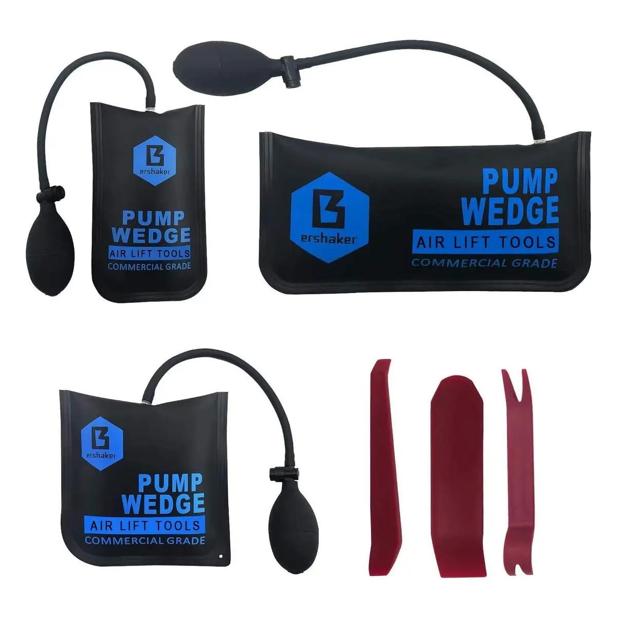 3-Pack TPU Air Wedge Bag Kit with Single-Hand Pump, Commercial Inflatable Wedge Tool for 3/32 Inch Tight Clearance Leveling, Alignment, Lifting Jobs on Pipes, Countertops