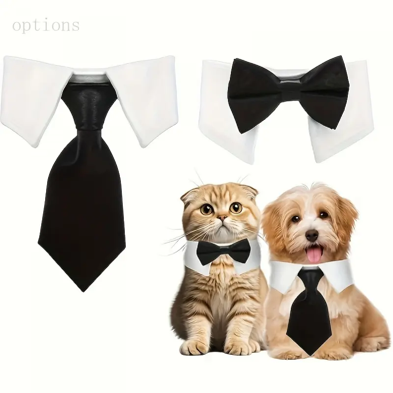 2 Pack Dog Cat Tuxedo Collar Cute Tux Puppies Dog Bowtie Cat Bow Tie Tux Collar Adjustable Formal Pet Cats Necktie for Dogs Cats Birthday Wedding Costumes