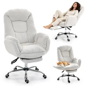 【Garvee】 Criss Cross Ergonomic Dining Chair with Footrest – High Back Executive Design – Adjustable 3-Level Armrests, Big and Tall Gaming or Dining Comfort, Smooth Wheels – Snowflake Fleece Dark Gray