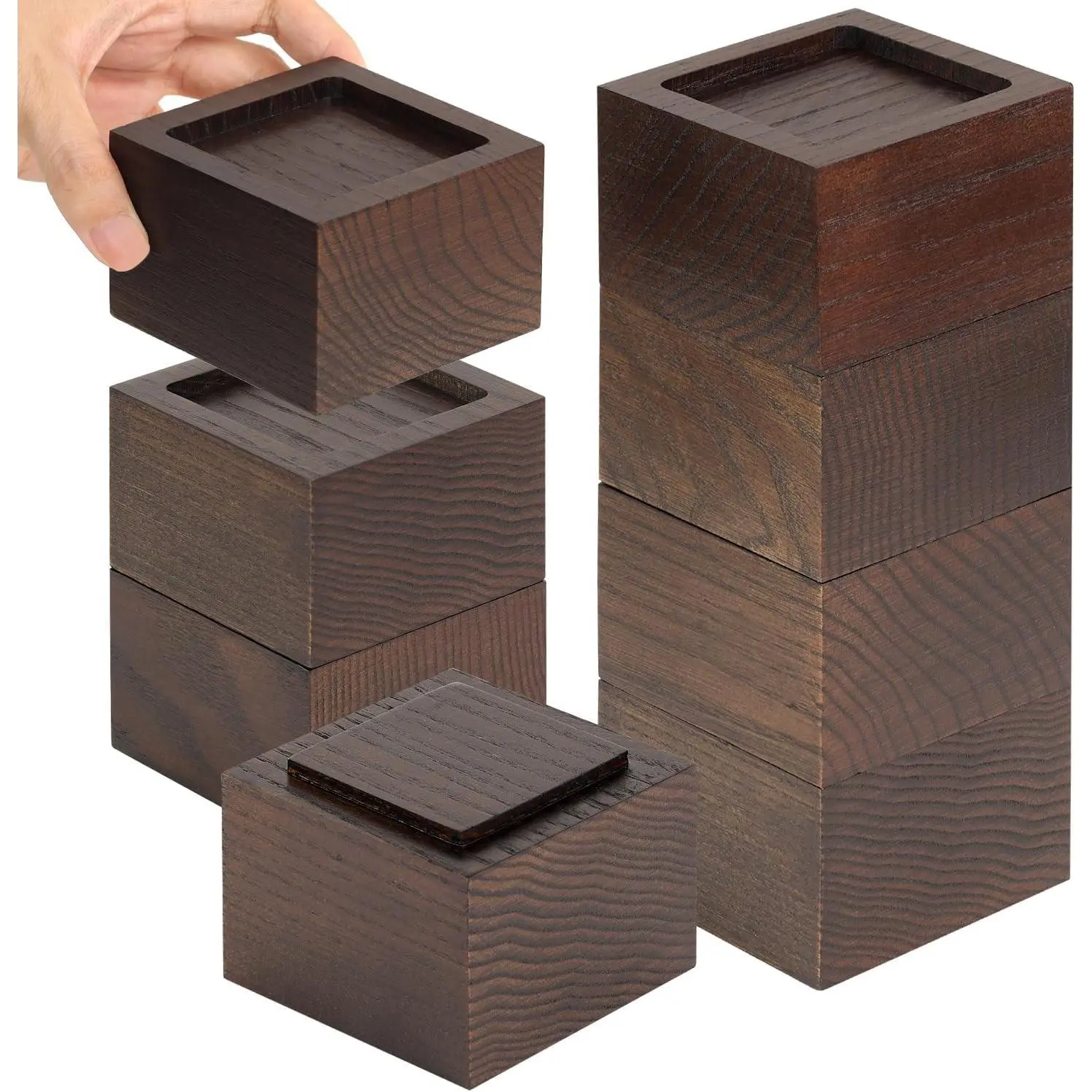 Bed Risers (Set of 8) Furniture Risers Lifts Height 2", Oak Solid Wooden Risers for Bed, Furniture, Table, Sofa, Chair Risers with Non-Slip Recessed Hole (8pcs-2" Hight-Walnut Color)