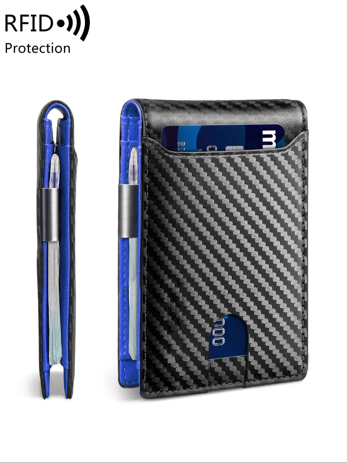 Men's Carbon Fiber Pattern with Card Slots, Slim Wallet with RFID Blocking, Thin Design for Easy Carry and Security, RFID Blocking Wallets