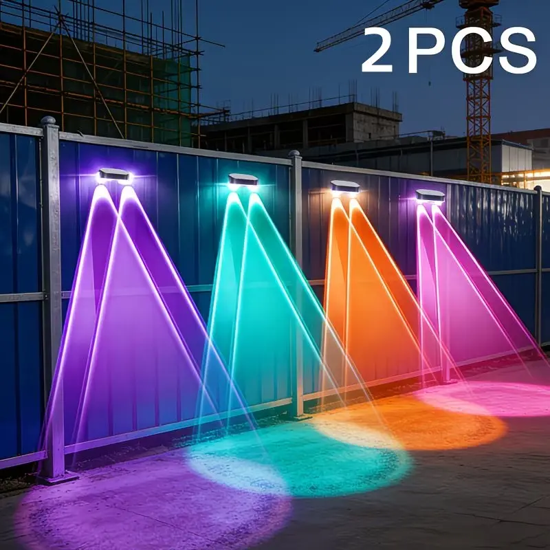 2 RGB Solar Fence Lights, Suitable for Outdoor Gardens; Outdoor Solar Wall Light, Solar Garden Fence Light, Suitable for Courtyard, Yard, Porch, Gate, Yard and Christmas Decoration, Solar Decorative Lights
