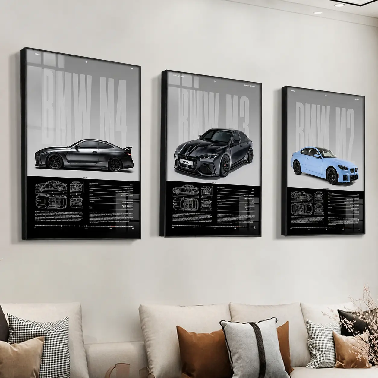 3-Piece Solid Wood Art Prints, Bmw Series Performance Car Posters, Artistic Modern Above Bed Wall Decor, Artwork, Waterproof Home Decoration, Ideal Gift Set, Artistic Subject # GLOBAL PICKS