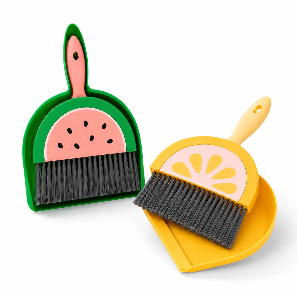 1-Set Pack Kiwi Theme Mini Portable Broom and Dustpan Cleaning Kit, Compact Sweeping Tool for Table Sofa Care, Travel Handy Household Cleaning Accessory, One-Set Pack