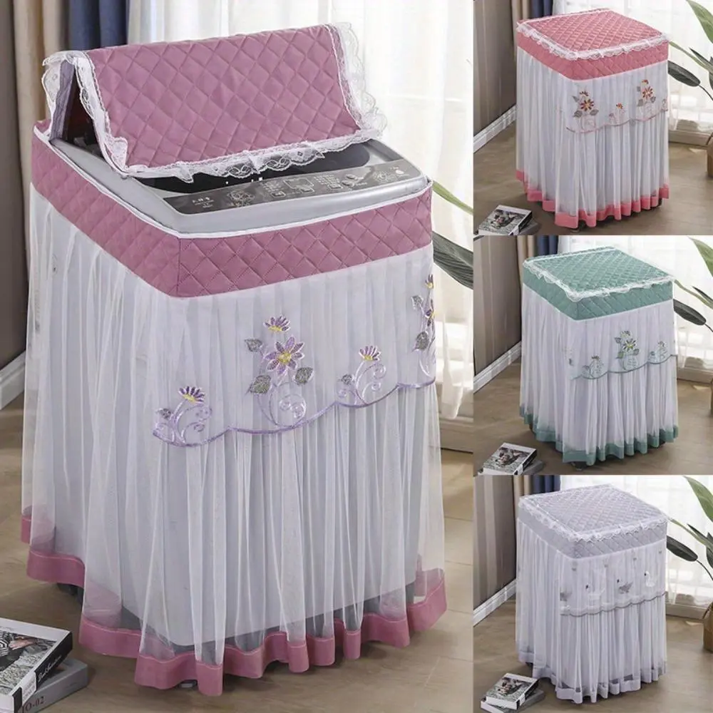 1PC Hollow Lightweight Universal Lace Fabric Washing Machine Dust Cover - Waterproof Household Room Accessory, No Need to Remove During Laundry Runs, Ideal Gift for Protective Gear Users