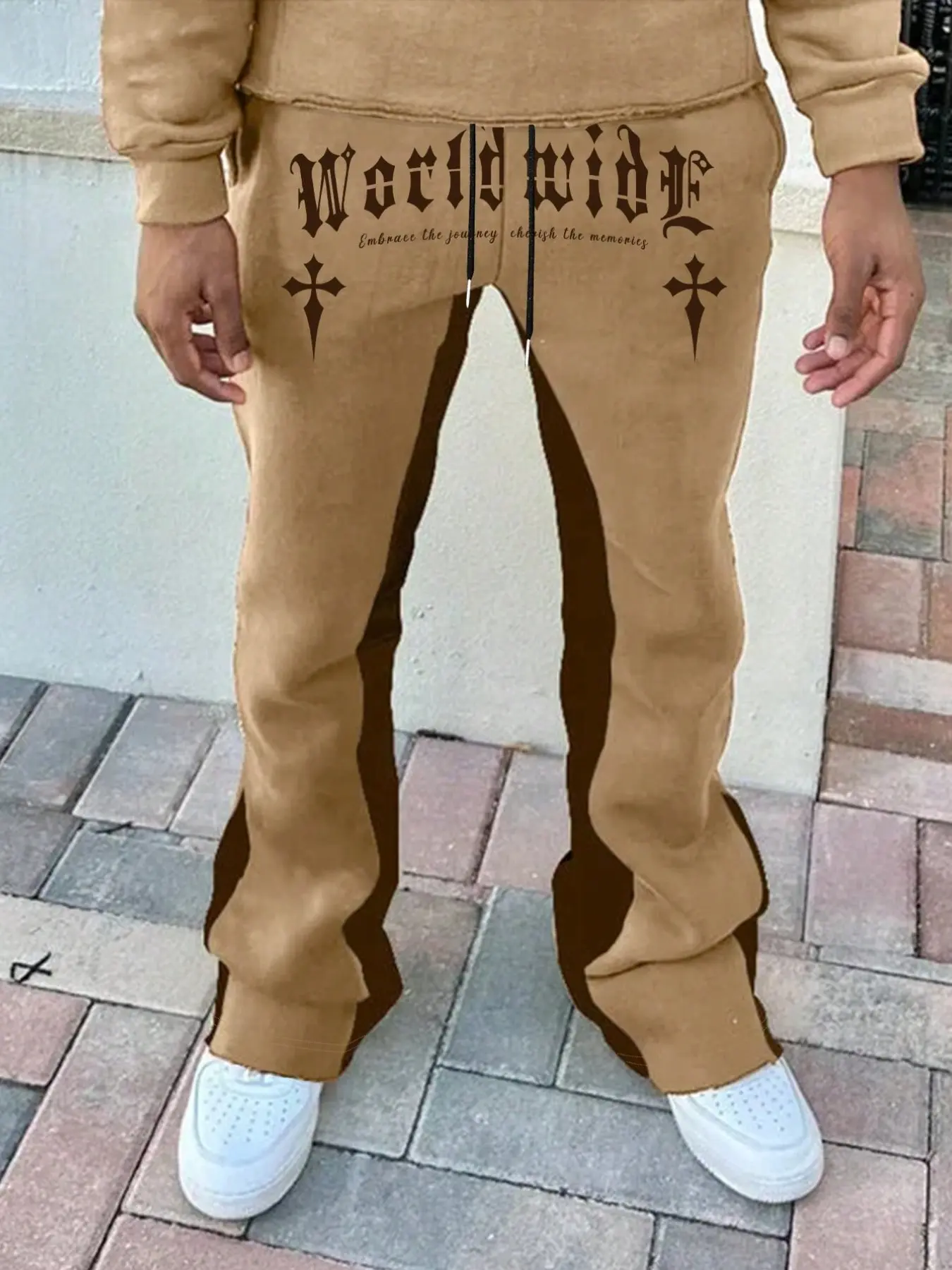 Men's Colorblock Gothic Cross Print Wide Leg Sweatpants | Loose Comfy Straight-Leg Streetwear Trousers | Athleisure Bottoms for All Season Daily Wear