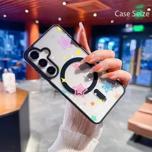 Phone Case: Colorful Glowing Stars with Dreamy Pastel Sparkle Vibes Black Border Magnetic Phone Case, Anti-Yellowing, Slim Lightweight & Bare Feel, Luxury Premium Design for Samsung Galaxy S22 S23Fe S24 S25 Plus Ultra, Trendy & Perfect
