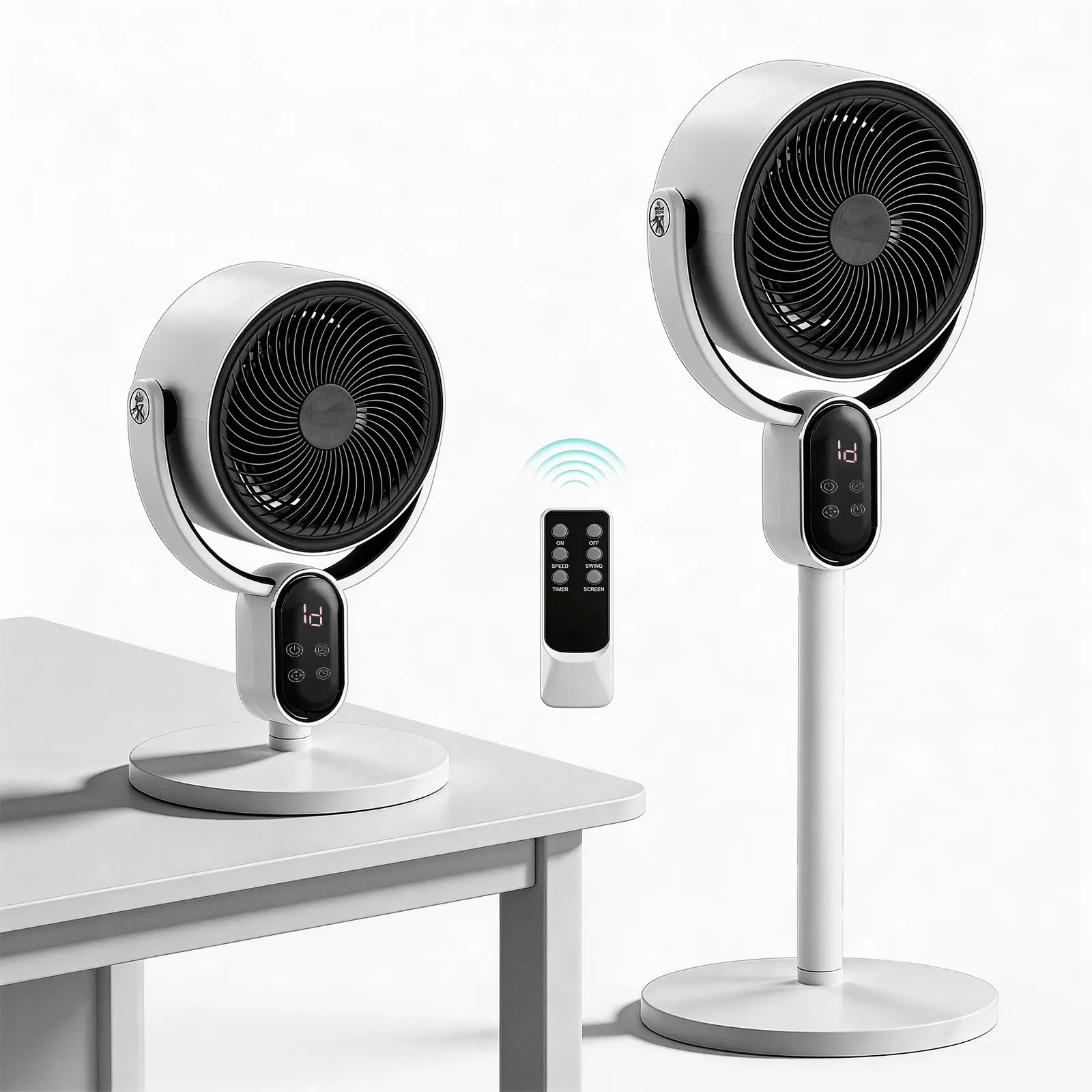 US Standard FKYT-L18XH5R Circulation Fan, 110V 40W, 2-in-1 Air Circulator Fan with Remote Control, ABS Housing, Copper-clad Aluminum Motor, Black & White, 3 Speed Levels, 12H Timer, Manual Vertical Adjustment, Automatic Horizontal Oscillation, LED Display
