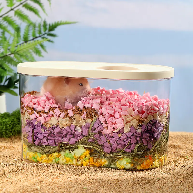 Oval Small Animal Habitat 27×15×16.5cm – Foldable Transparent Cage for Dwarf Syrian Hamster, Guinea Pig, or Rat, Portable PET+PP Carrier with Ventilation