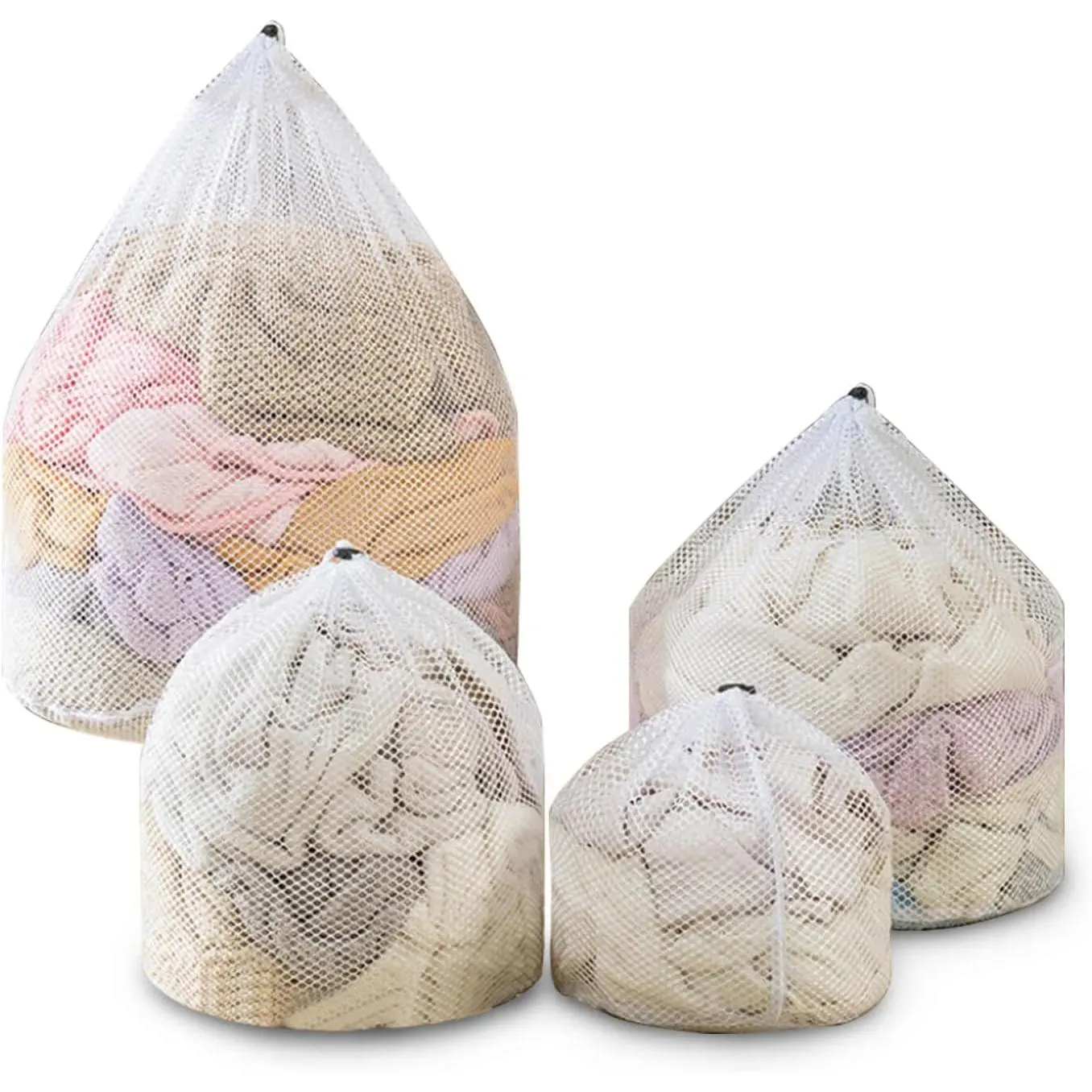 Commercial Mesh Laundry Bags (4pcs-M, L, XL, XXL) - Sturdy Mesh Material, Drawstring Closure, Machine Washable for Factories, College Dwellers