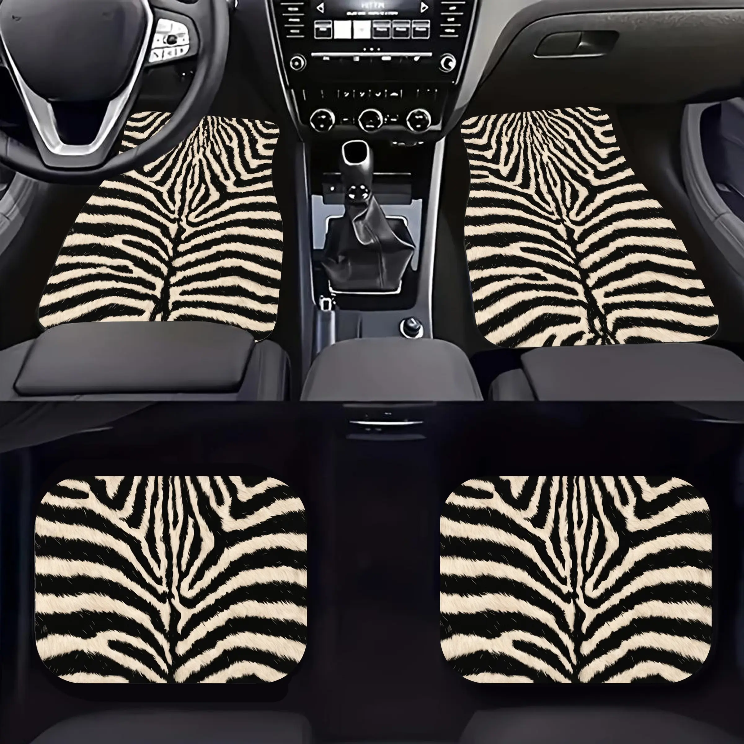 4pcs Zebra & Leopard Print Automotive Floor Mats, All-Season Non-Slip Durable Mats for Suvs, Full Coverage Car Carpets, Stylish Auto Interior Accessories