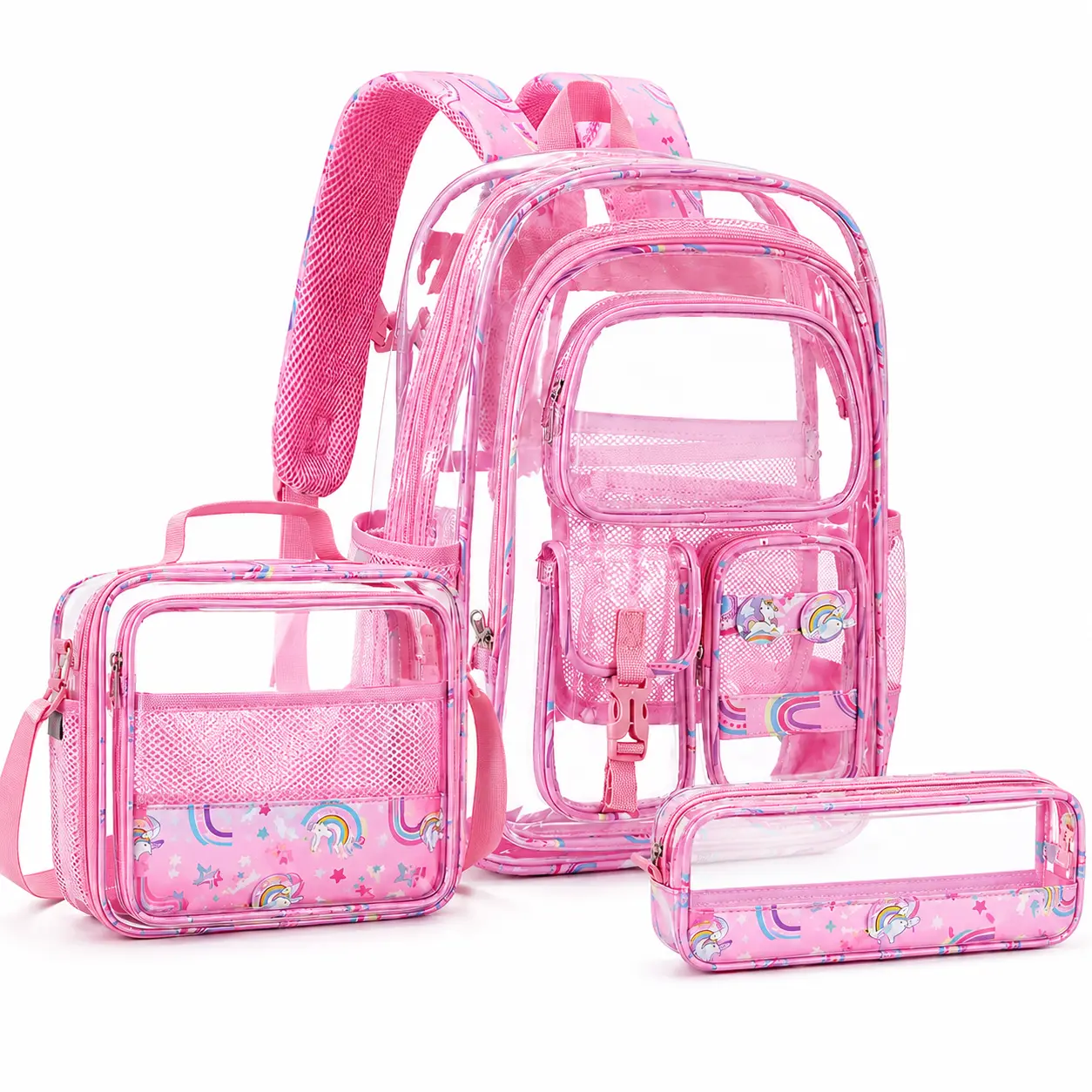Waterproof Clear Backpack  Set with Lunch Box & Pencil Case – Lightweight School Backpack Stadium Approved for Elementary, Middle & High School Students TikTokShopBacktoSchool,back to school,back to school shopping,travel essentials