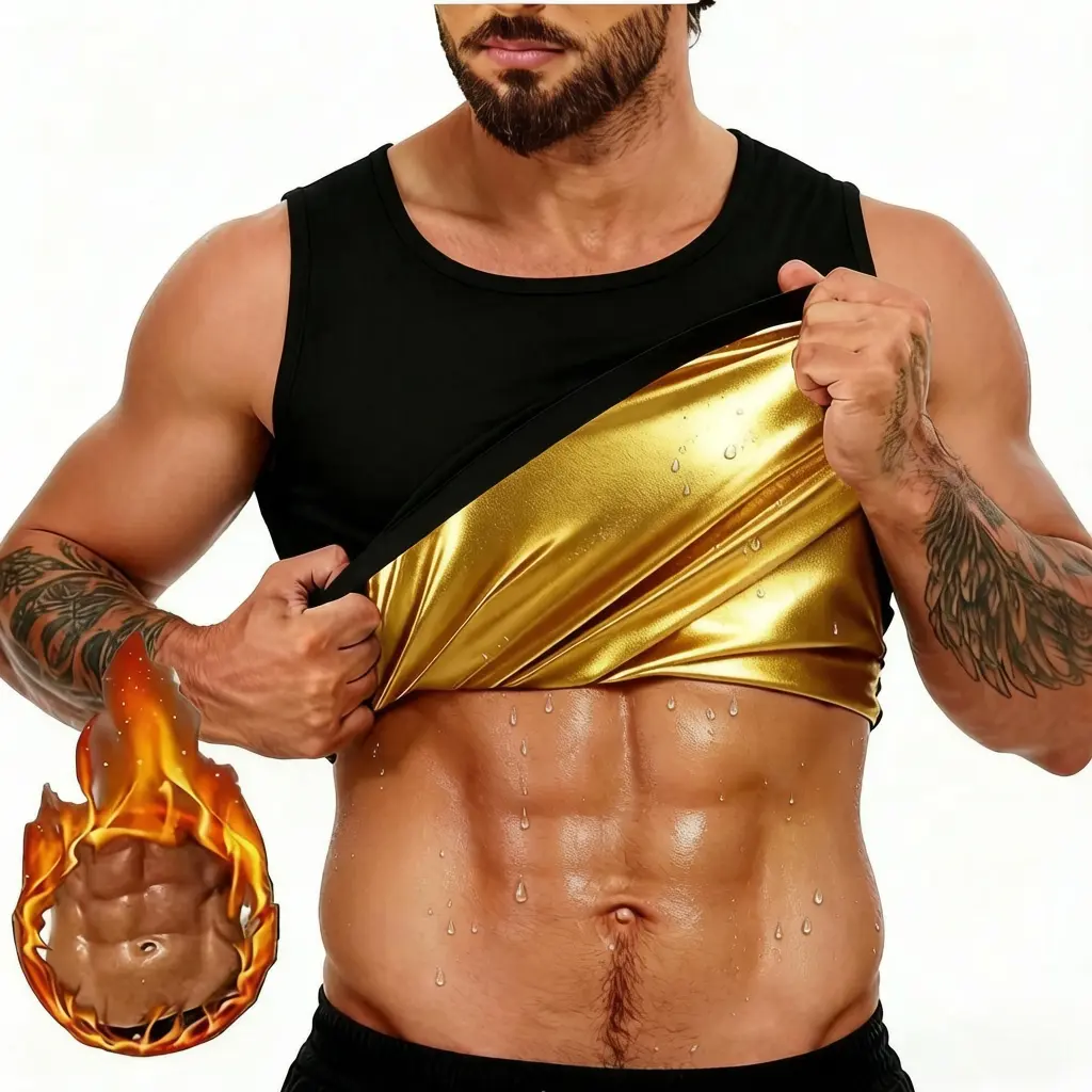 Men's Sauna Shirt, Compression Waist Trainer Short Sleeve Sauna Suit, Sweat Body Shaper Sauna Vest Gym Exercise Tank Top