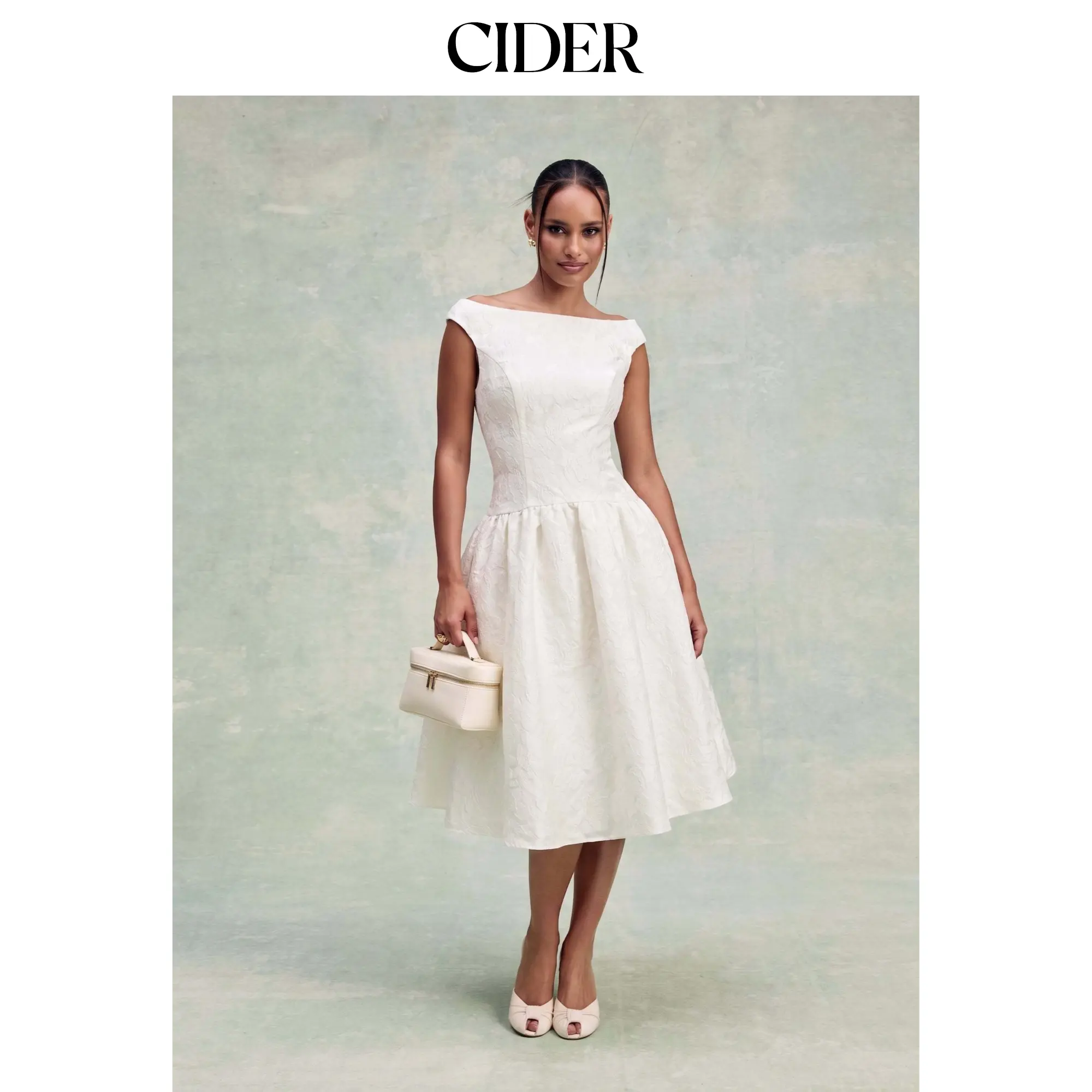 Cider Jacquard Floral Embroidery Sleeveless Corset Midi Dress