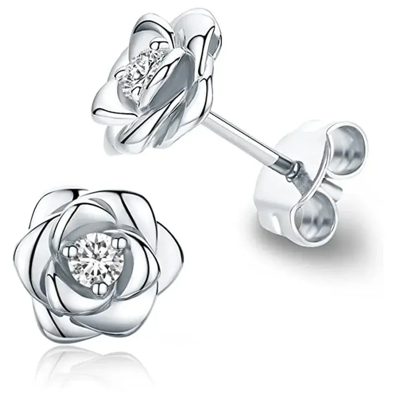 Women's Classic Sweet Rose Flower Stud Earrings, 1.8g Copper Alloy Geometry Shape Zircon Gemstones, Fashion Daily Wear Ear Accessories