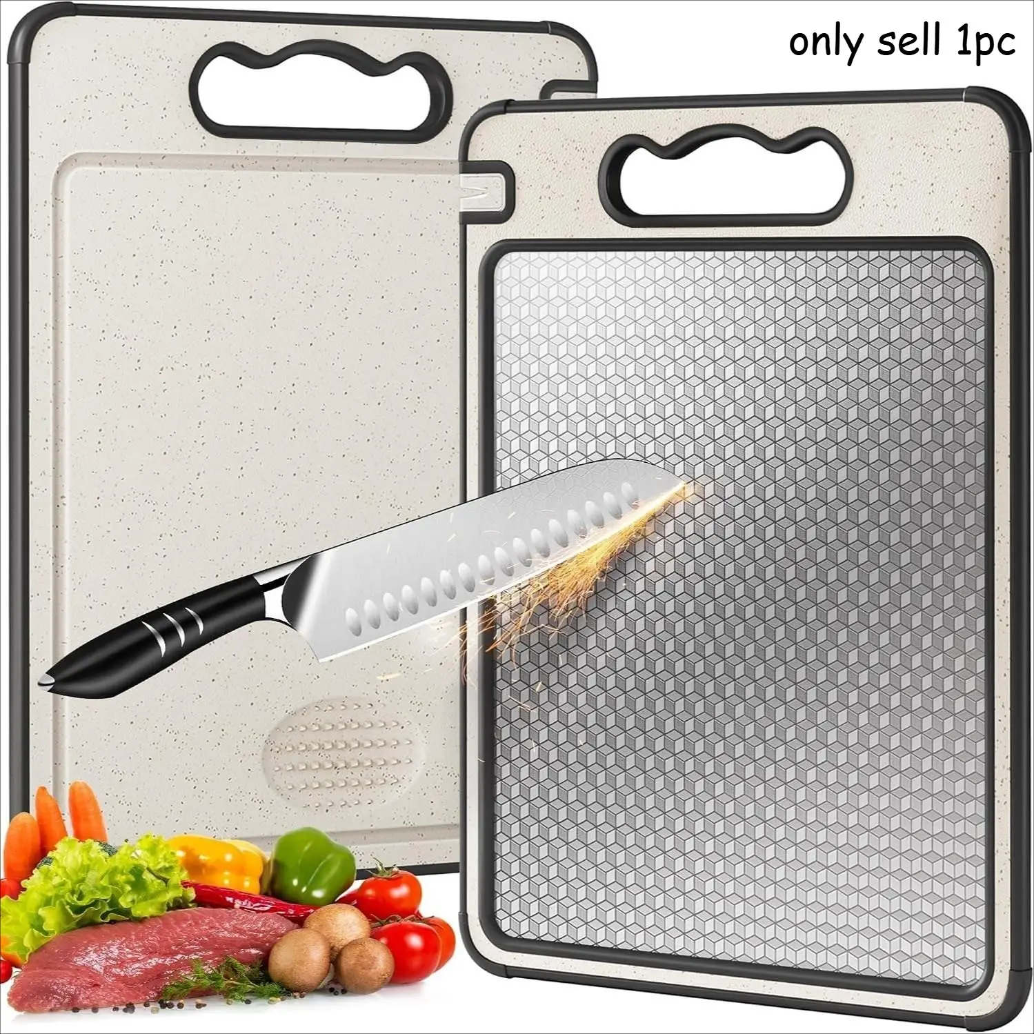 Stainless Steel Chopping Board with Grinding Function, 1 Count Double Sided Available Food Cutting Board with Spill Proof Guard, Multifunctional Kitchen Tool