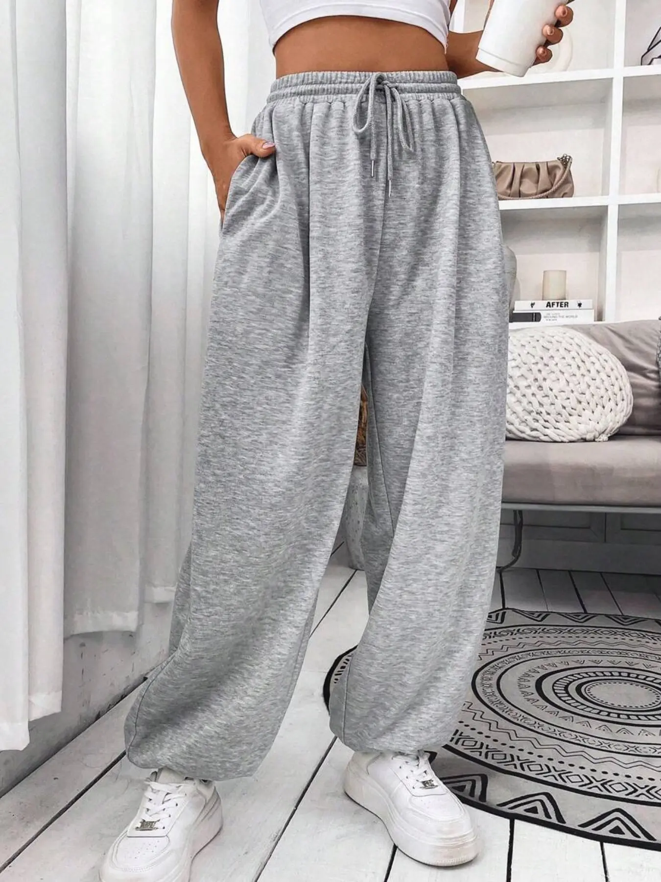 Women's Loose Fit Joggers, Elastic Waist Drawstring Sweatpants, Soft Stretch Streetwear, Casual Fall & Winter Long Pants