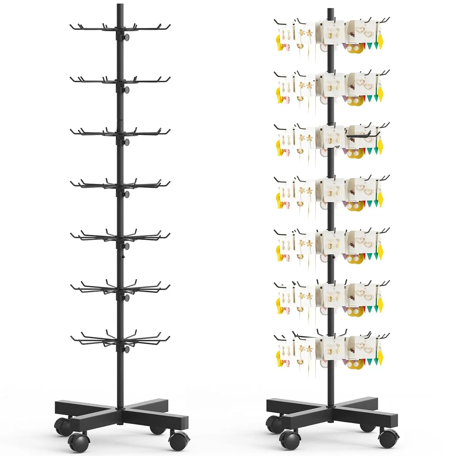Retail Rotating Display Stand 7 Tier, Display Rack with Hooks for Store Display Movable Shop, Display Spinner Stand for Snacks  Keyring Hats Socks Toys