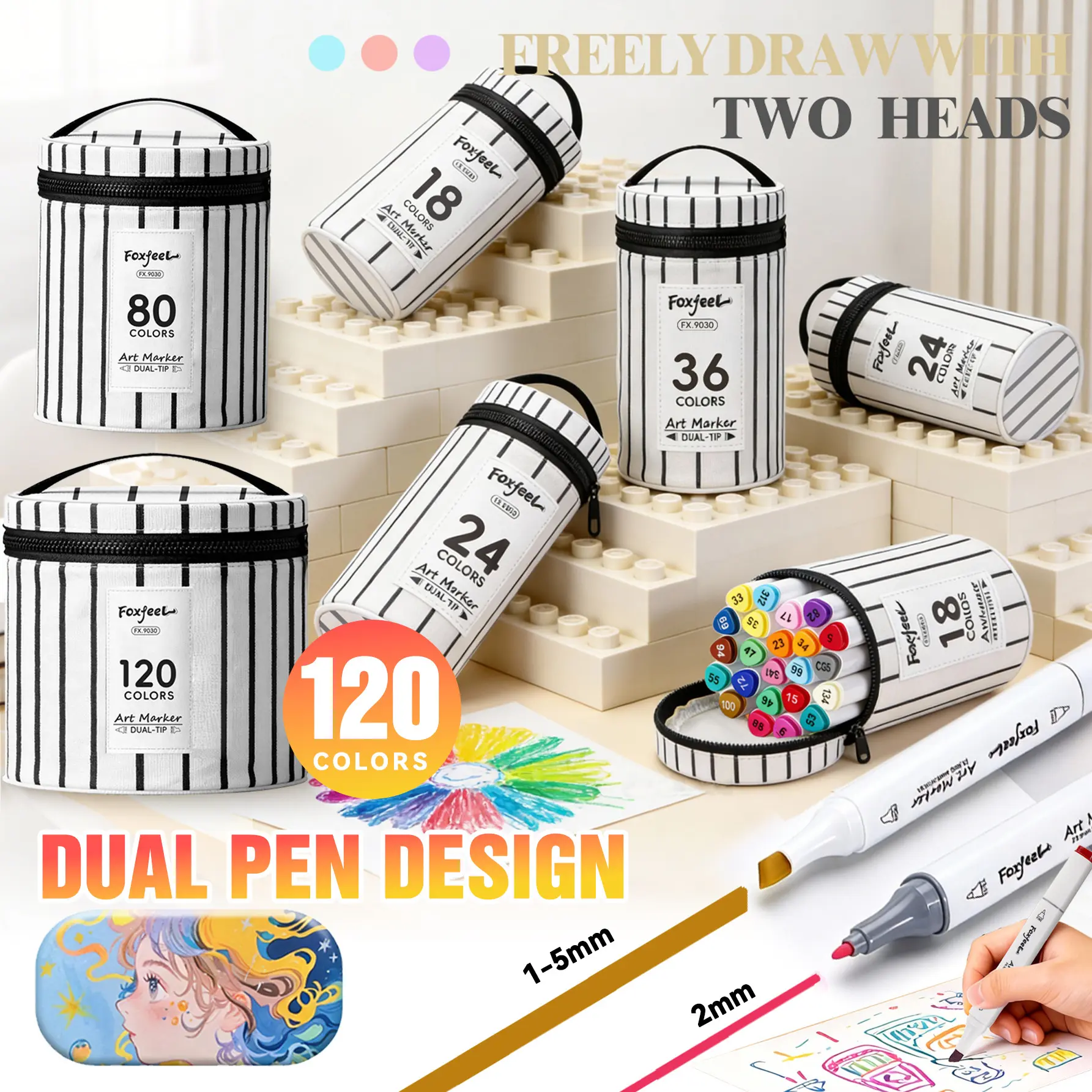 Dual-Ended Triangle Rod Marker Pen Set, 12-120 Colors, Waterproof Art Pens, Anime Design, Student Art Supplies, Back-To-School Essential