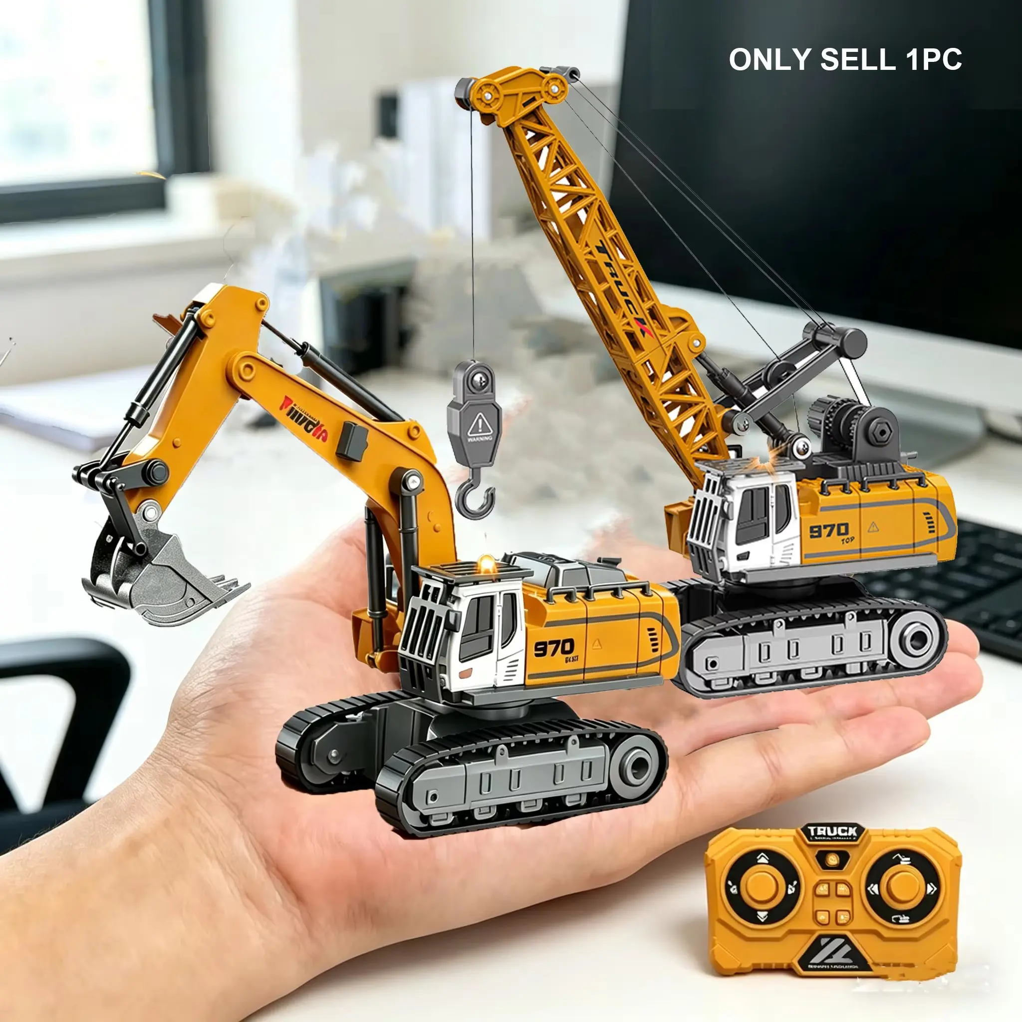 1/64 Mini Desktop Remote Control Excavator Toy Alloy Crane Dump Forklift with Light and Sound, Rc Control, APP Connection Construction Vehicles, Gifts for Dad, Birthday Gifts, Christmas Present