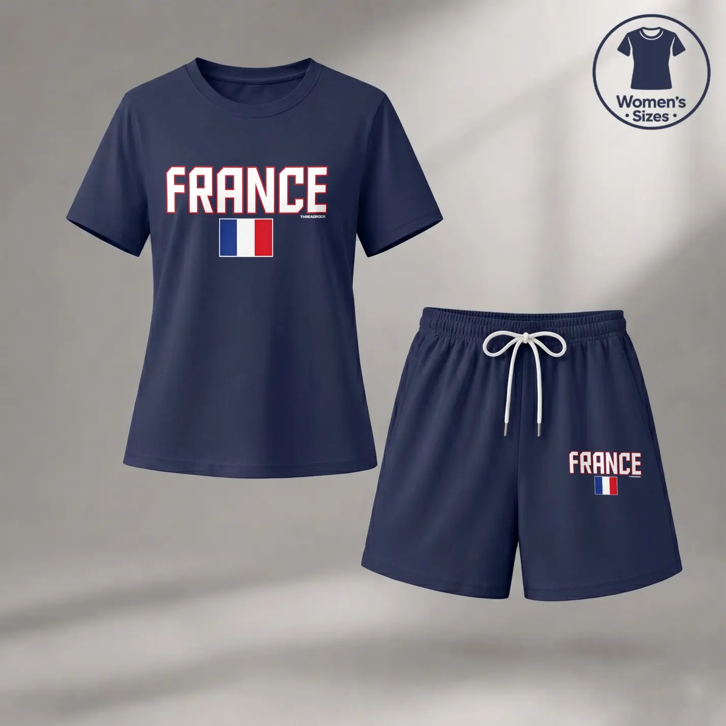 Women’s France 2 Piece Outfit, Casual Short Sleeve Crew Neck T Shirt and Drawstring Shorts Set, Flag Graphic Summer Matching Set, Soft Breathable Lounge Outfit for Daily Wear, Travel and Holiday Style