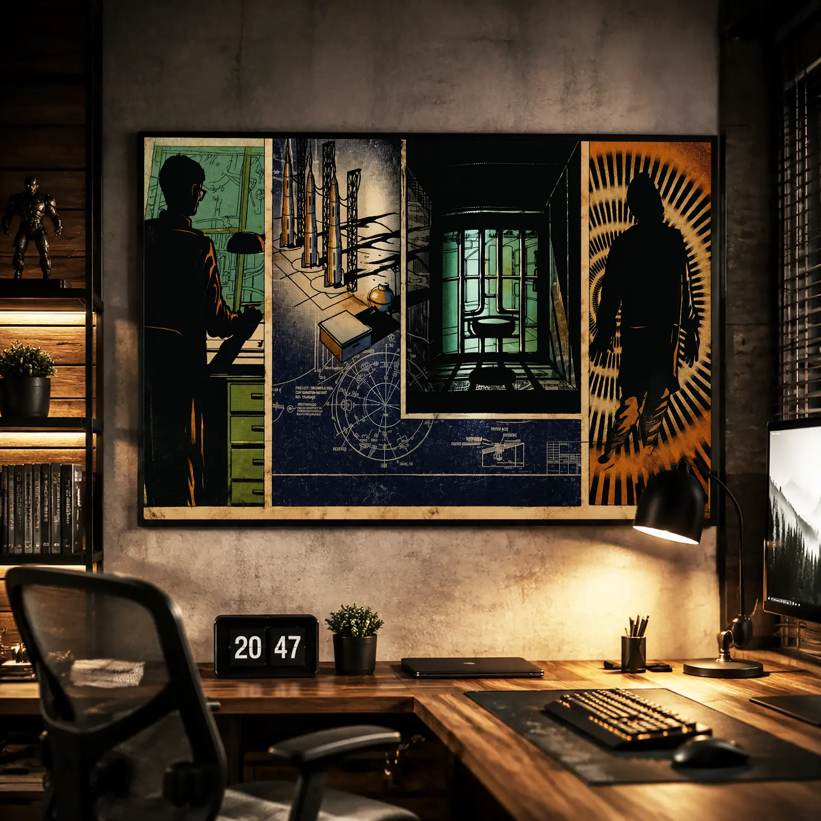 Cyberpunk Sci-Fi Artistic Canvas Wall Art Poster - Vintage Futuristic Blueprint Style, Vibrant Retro Space Design, Multi-Size Home Decor Room Accessories, Gamer Gift for Sci-Fi Fans, Protective Pack Included
