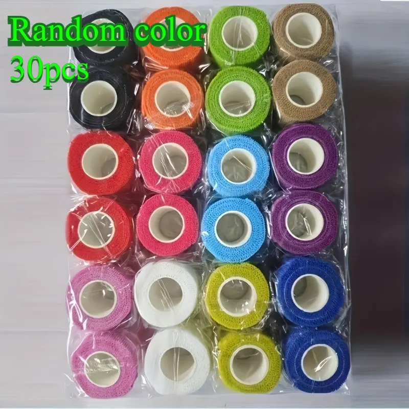 30 rolls of mixed random color self-adhesive sports tape, made of non-woven fabric, can be used for sports support. Multifunctional sports winding bandage