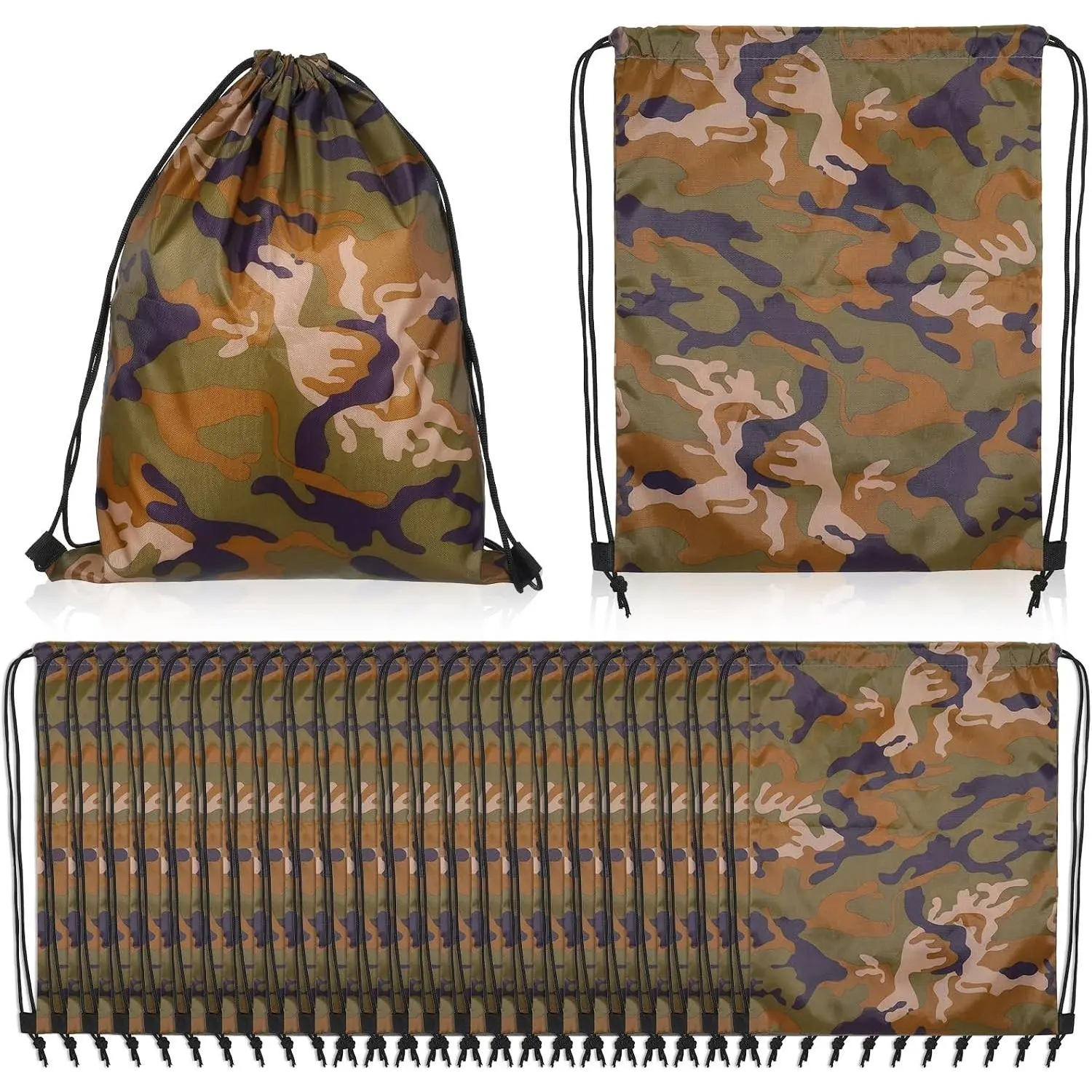 24 Pcs Bulk Large Waterproof Army Camouflage Drawstring Bags