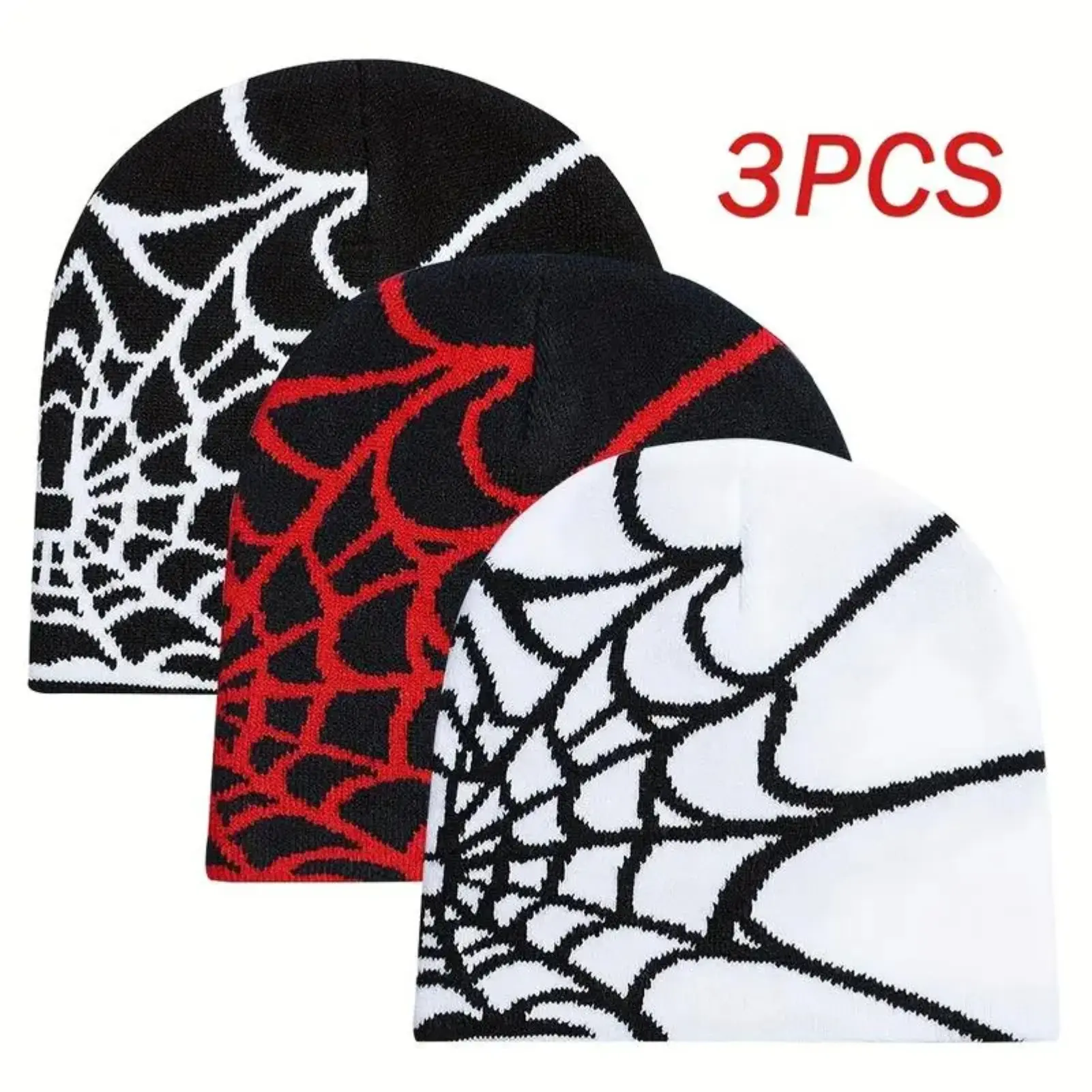 3PCS Winter Knitted Beanie Hats – Hip Hop Gothic Retro Streetwear Headwear, Warm Soft Knit Caps with Handmade Look, Machine Washable Fashion Beanies for Outdoor, Travel & Daily Wear