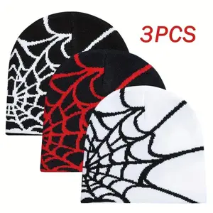 3PCS Winter Knitted Beanie Hats – Hip Hop Gothic Retro Streetwear Headwear, Warm Soft Knit Caps with Handmade Look, Machine Washable Fashion Beanies for Outdoor, Travel & Daily Wear